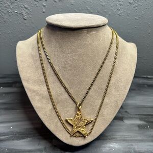Vintage Direction One gold plated layered chain star necklace 21 inches